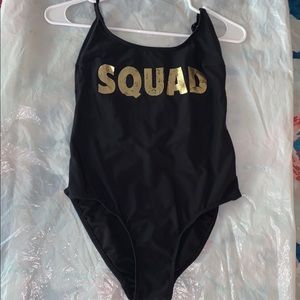 Black ‘SQUAD’ one piece bathing suit